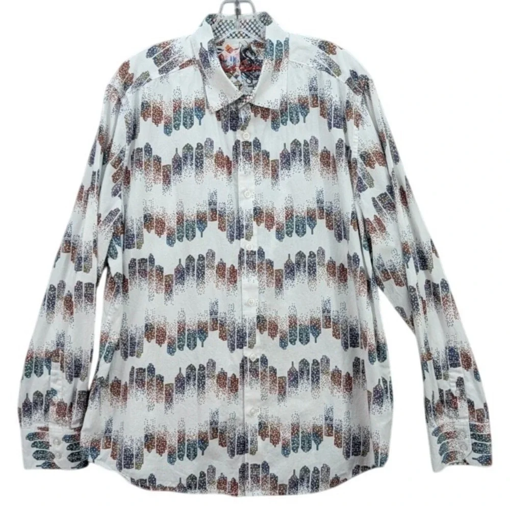 Robert Graham Button Down Long Sleeve Shirt Mens 2TG White All Over Print Preppy
